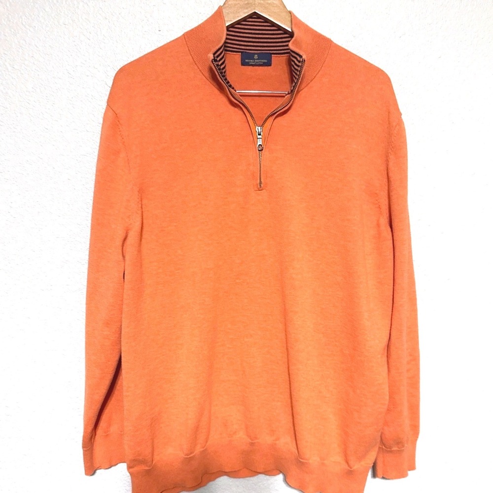 Brooks Brothers Mens XXL 2XL Orange‎ Supima Cotton Quarter Zip Pullover Sweater